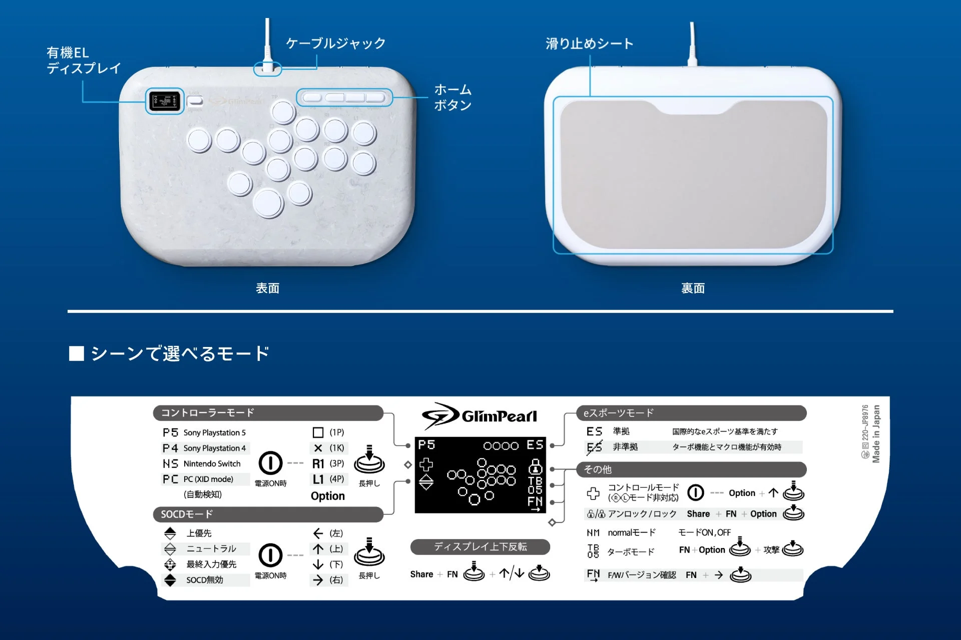GlimPearl ディスプレイと機能説明