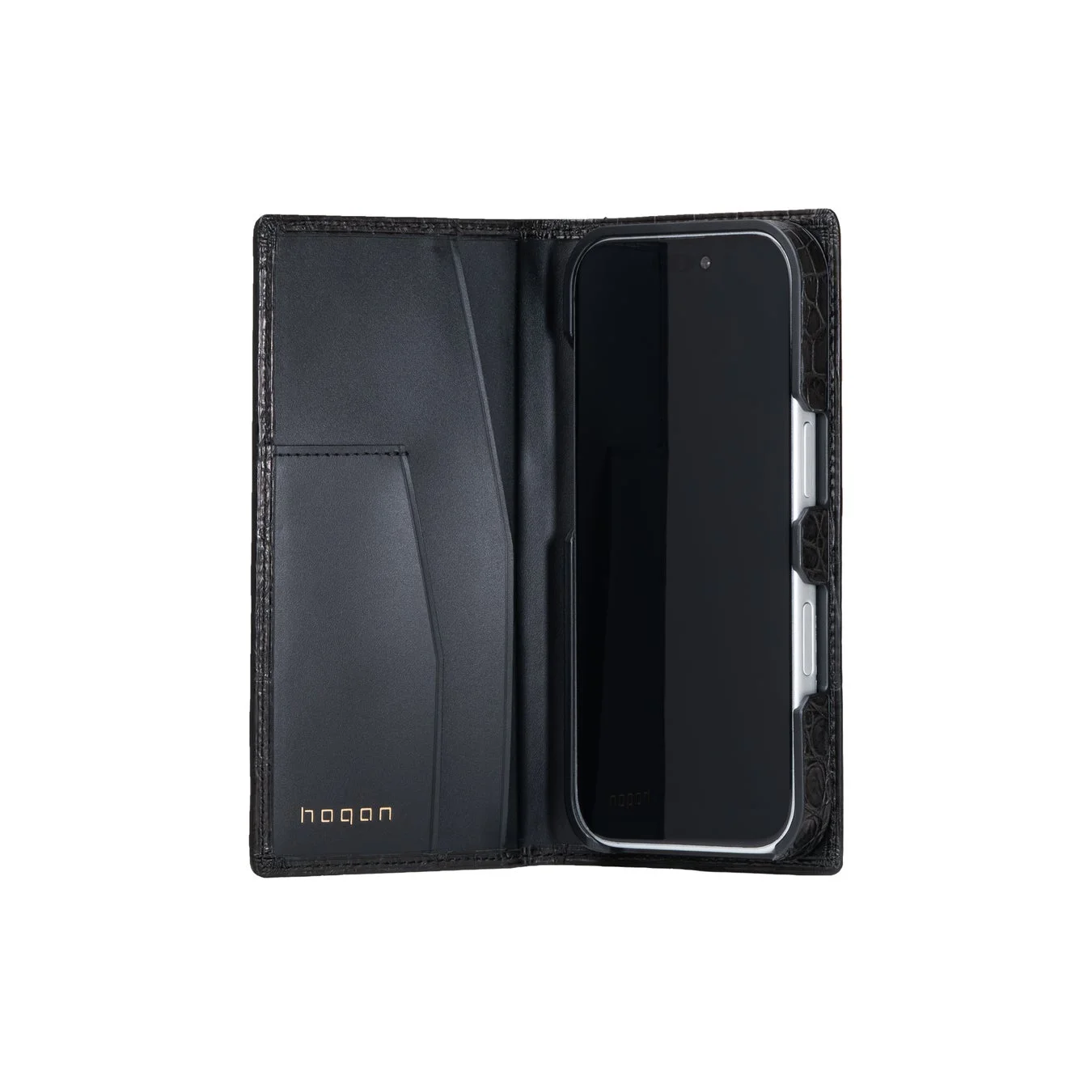 Crocodile Leather Flip Case Black