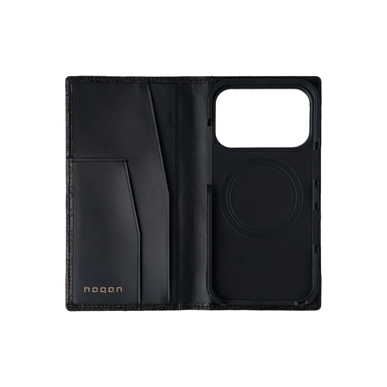 Crocodile Leather Flip Case Black Open