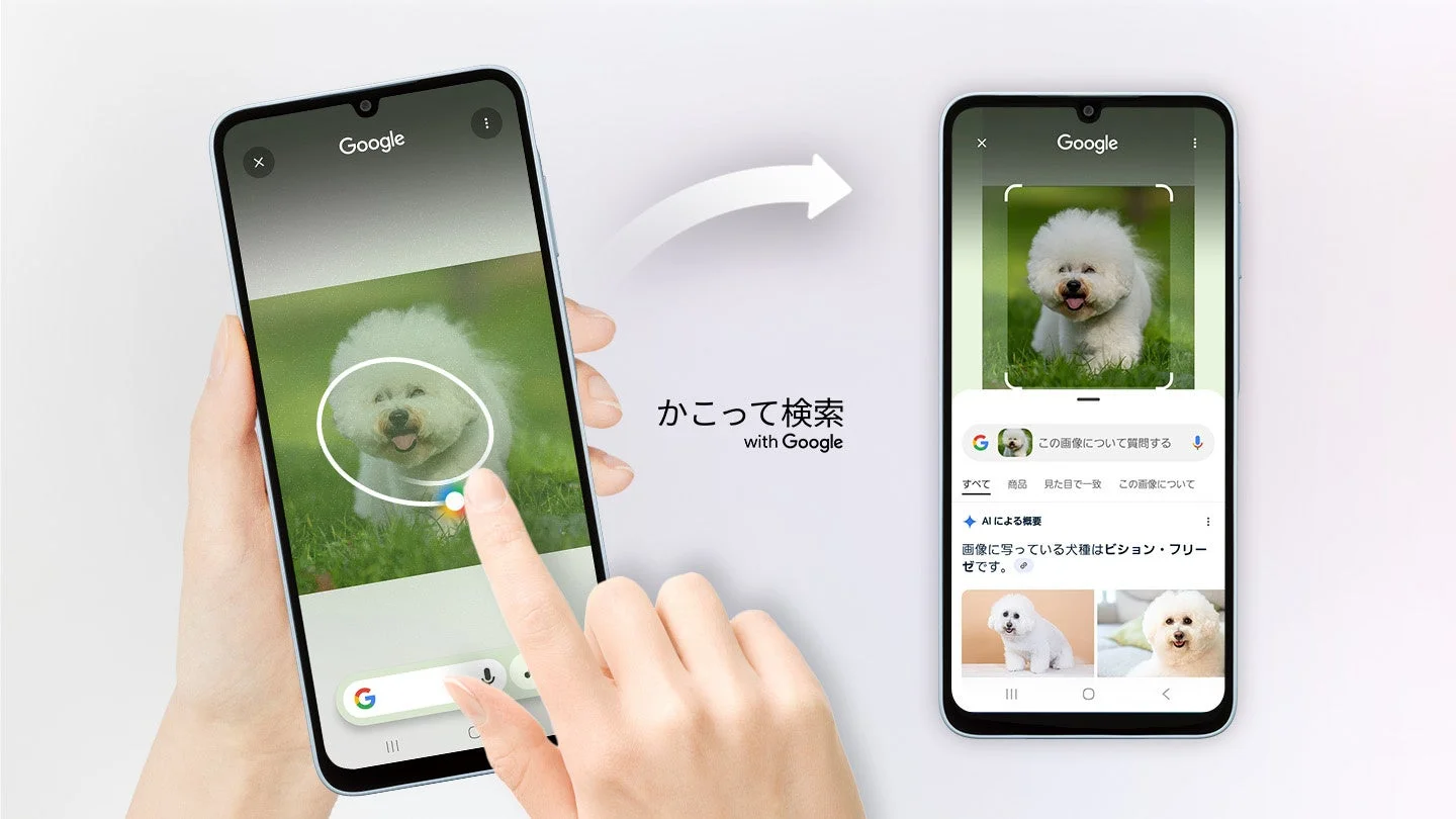 スマートフォンで犬を「かこって検索」する様子