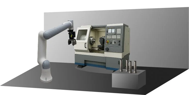 産業ロボットがCNC旋盤と連携