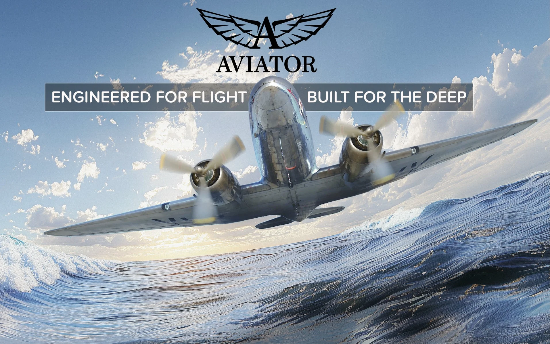 飛行機が波立つ海の上を低空飛行