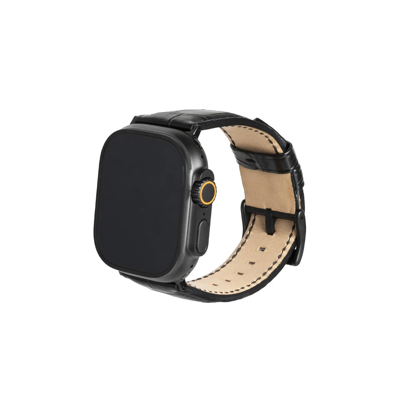 Crocodile Leather Watchband Black