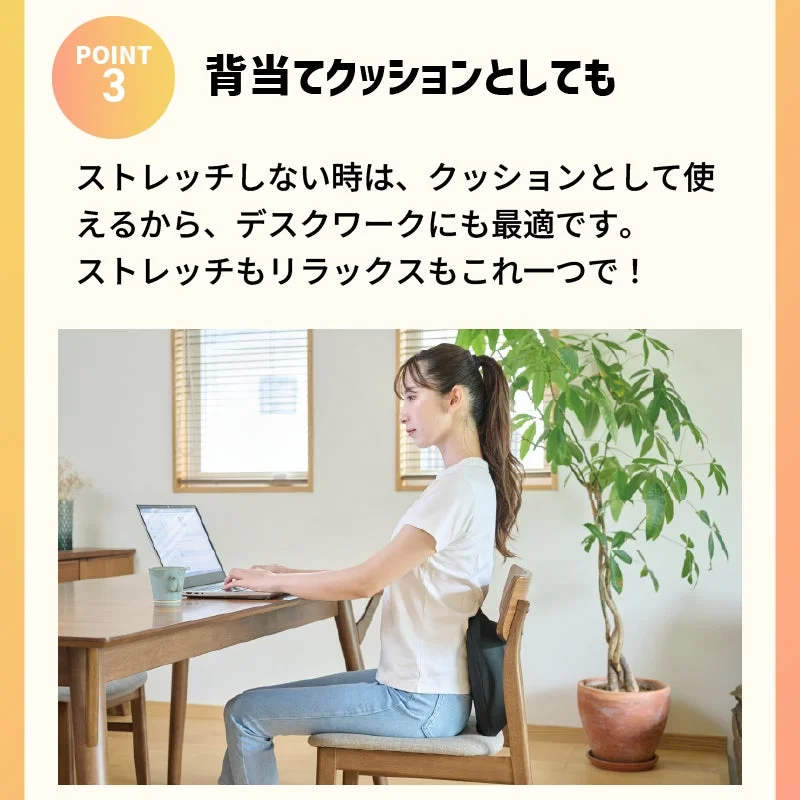 特徴3：背当てクッションとしてもご利用可能