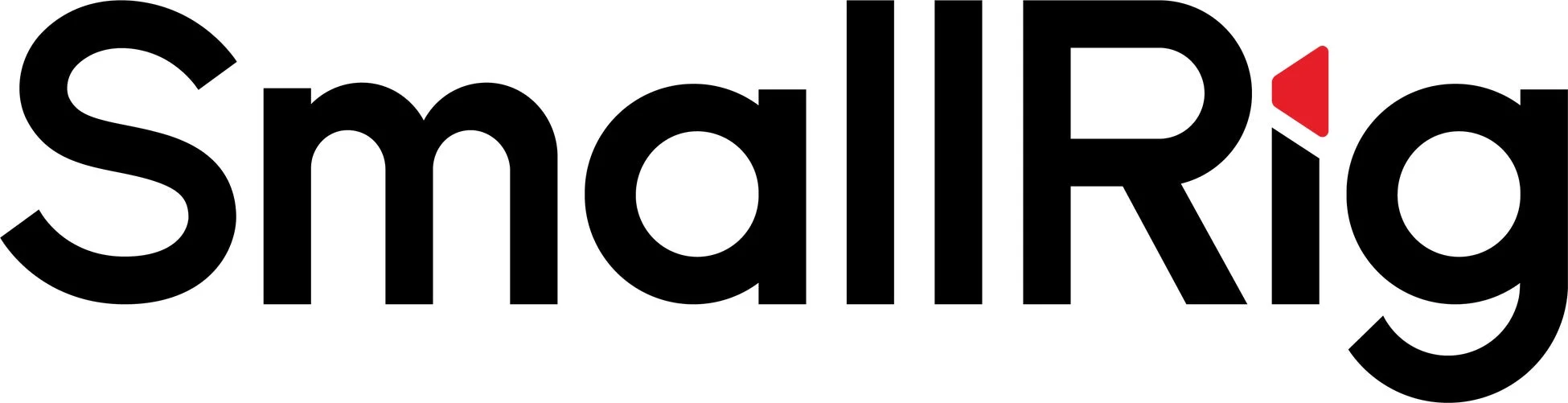 白地に黒い文字で「SmallRig」と書かれたロゴ画像です。文字の「i」の上には小さな赤い三角形のデザインが特徴的です。