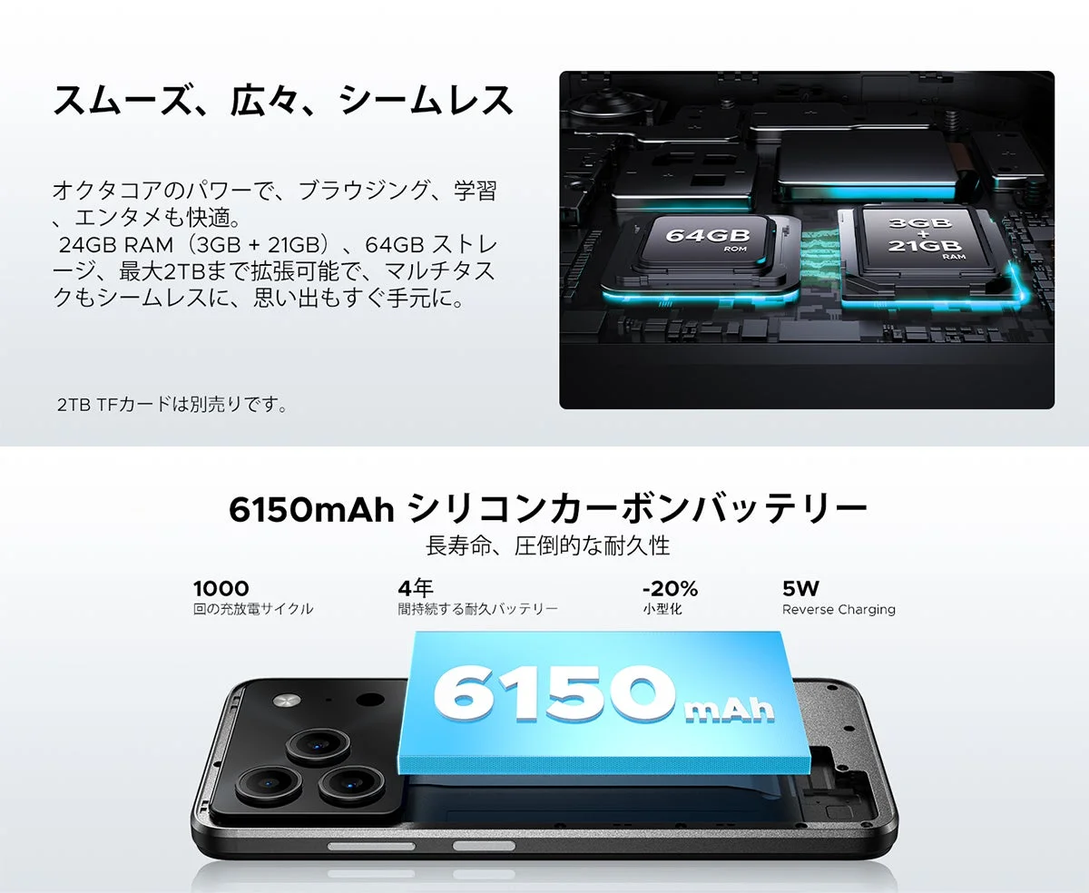 DOOGEE Note56バッテリーとストレージ