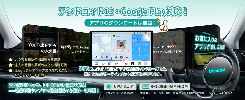 Android 13とGoogle Playに対応したOttocast車載エンターテインメントシステム