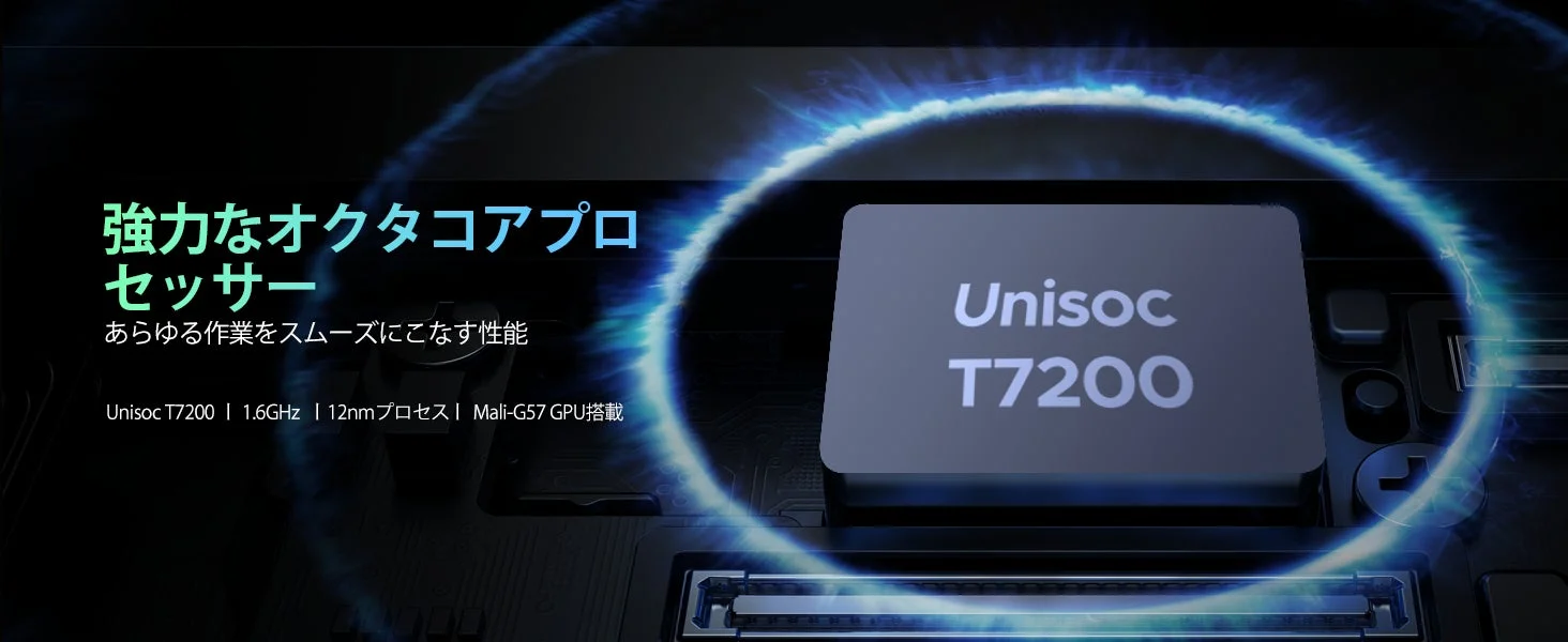 Unisoc T7200オクタコアプロセッサーが強調された画像