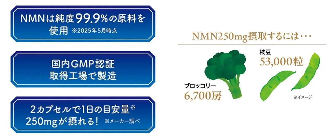 NMNサプリの純度、GMP、摂取量の比較