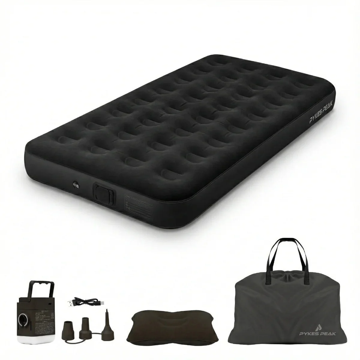 黒いエアマットと付属品