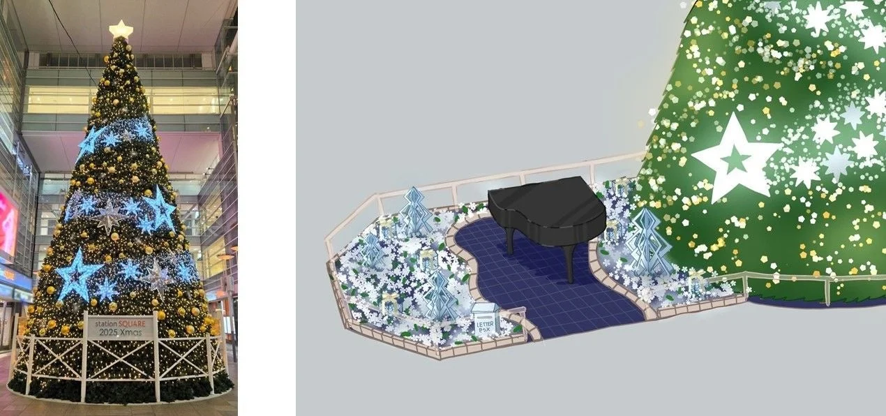 クリスマスツリーとピアノのデザイン