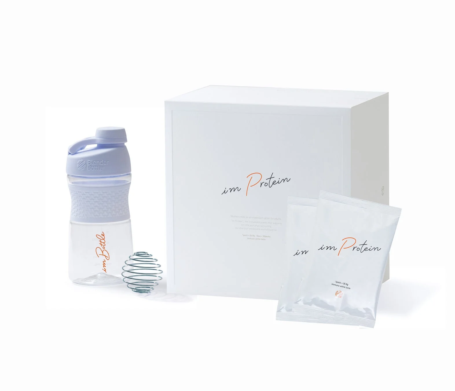 アイムプロテインのパッケージとシェイカー