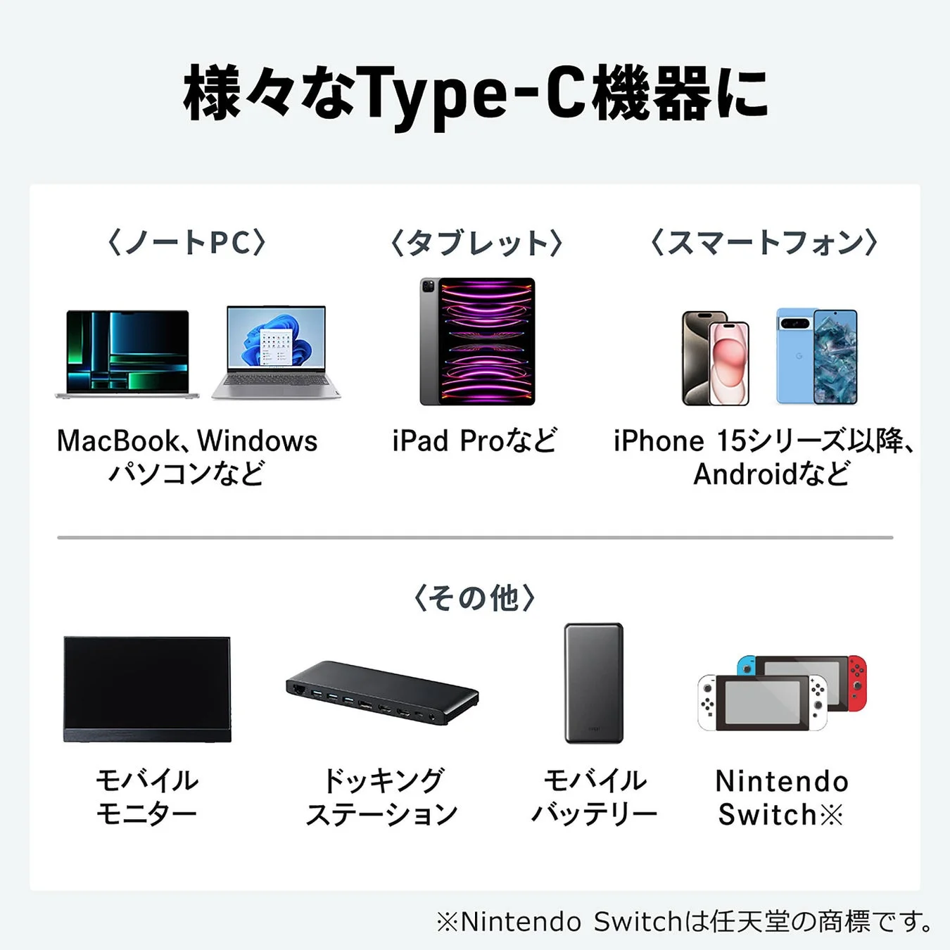 Type-Cに対応する様々な電子機器