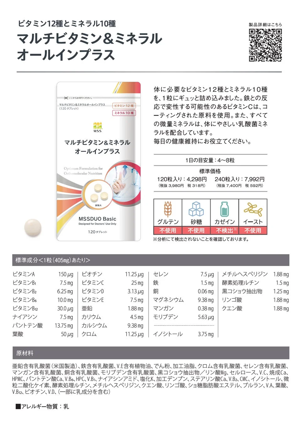 MSSDUO Basic『マルチビタミン＆ミネラルオールインプラス』製品詳細