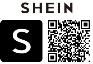SHEINのブランドロゴ、アプリのアイコン「S」、そしてQRコード