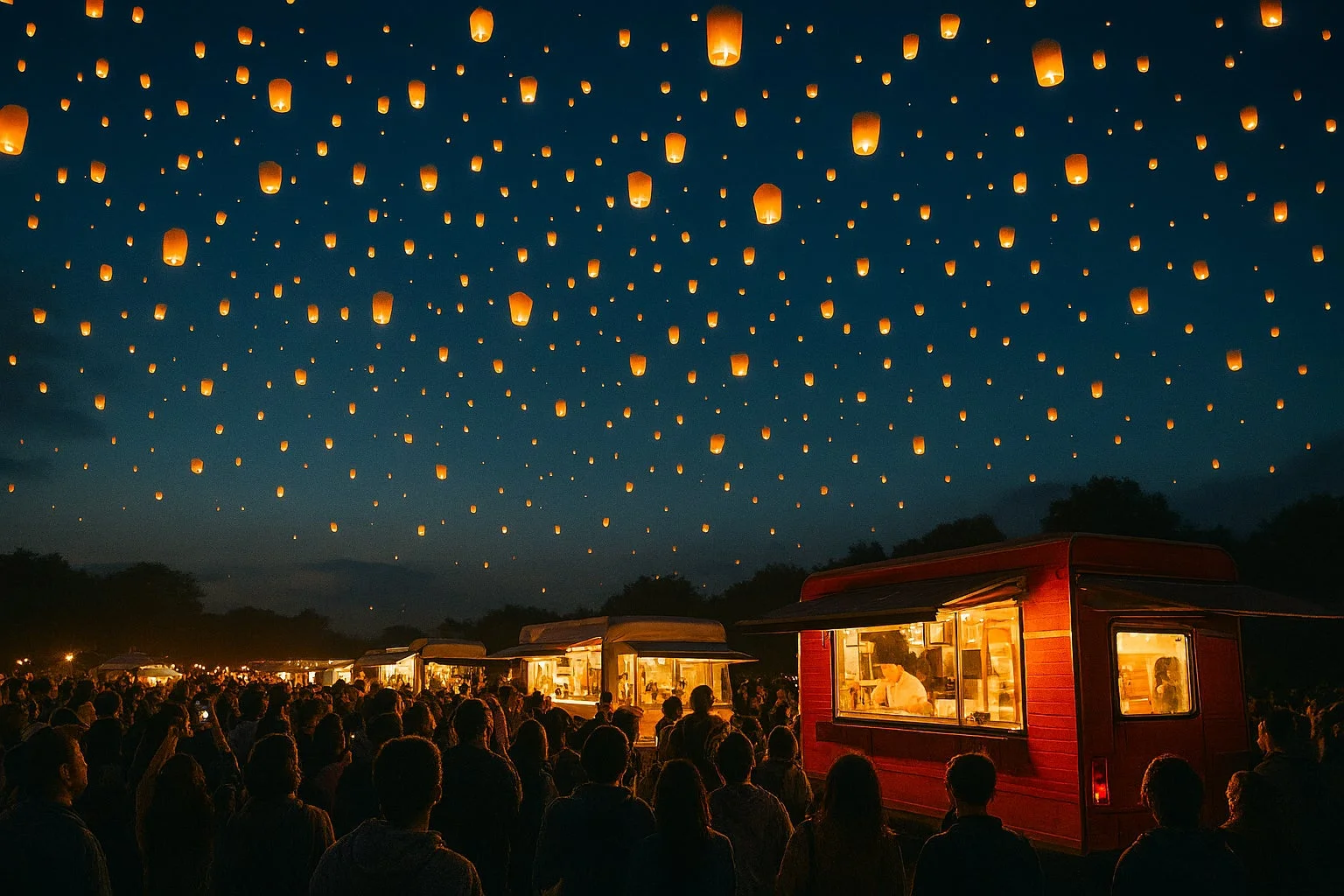 夜空に舞い上がるスカイランタン