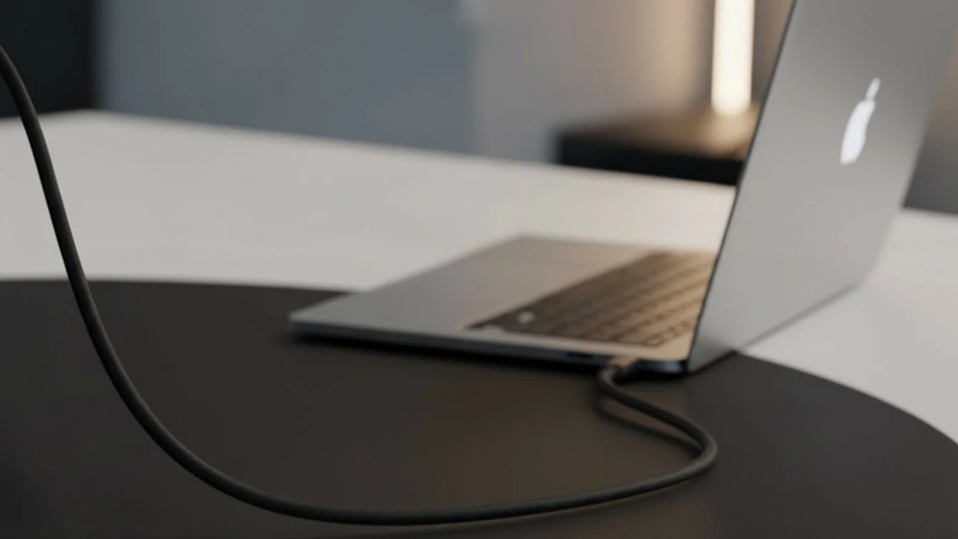 MacBookと接続されたケーブル