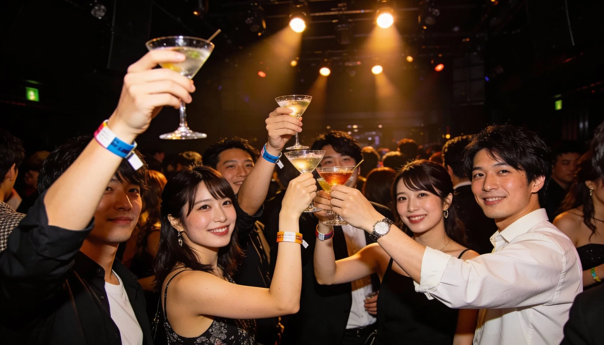 カウントダウンの瞬間に乾杯する人々