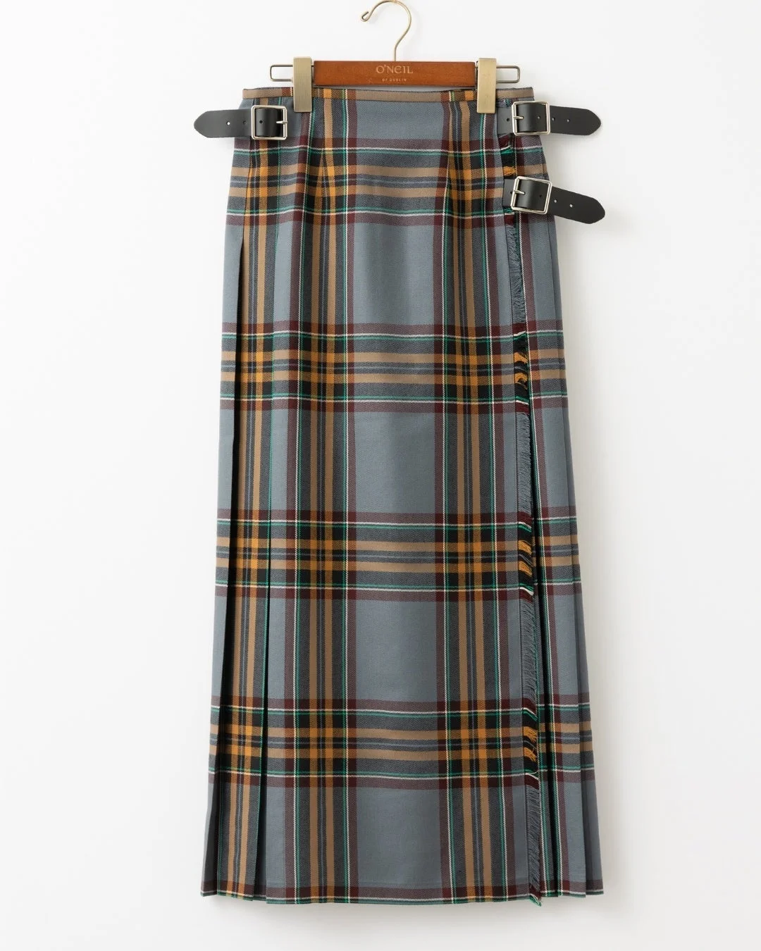 O'NEIL OF DUBLINのグレー系タータンチェック柄ロングプリーツスカート