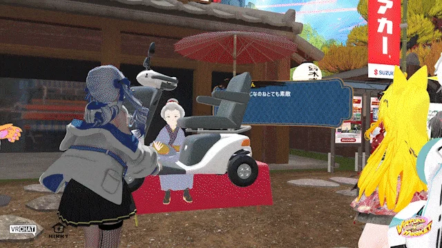 VRChatでシニアカーに乗るアバター