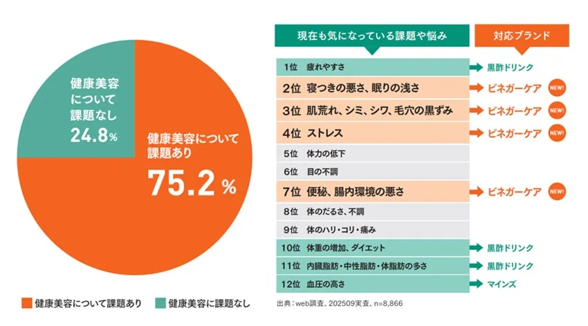 健康美容についての課題や悩みのグラフ
