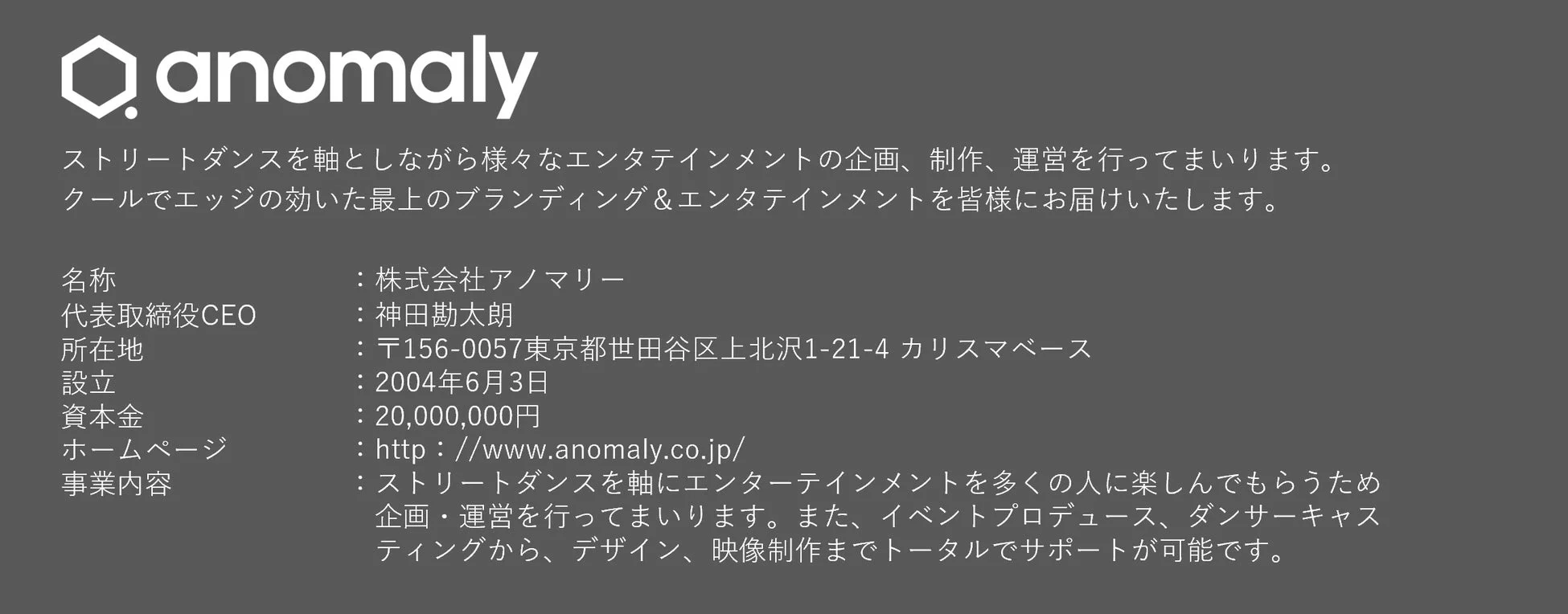 株式会社アノマリーの会社情報