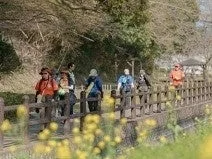 春の穏やかな日差しの中を歩く人々