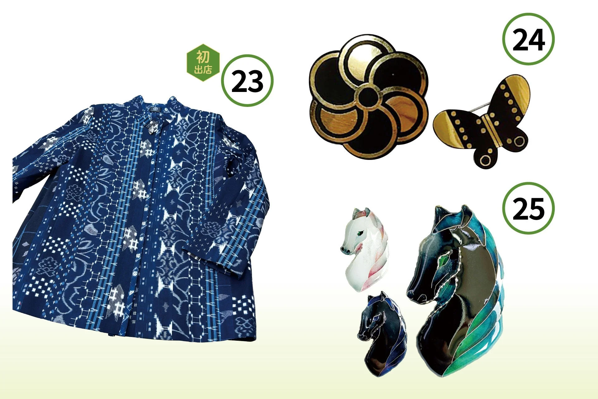 京都の工芸品（ジャケット、ブローチ）