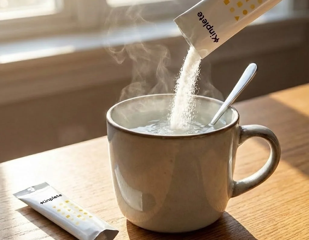 Kinpleteを飲み物に溶かす様子