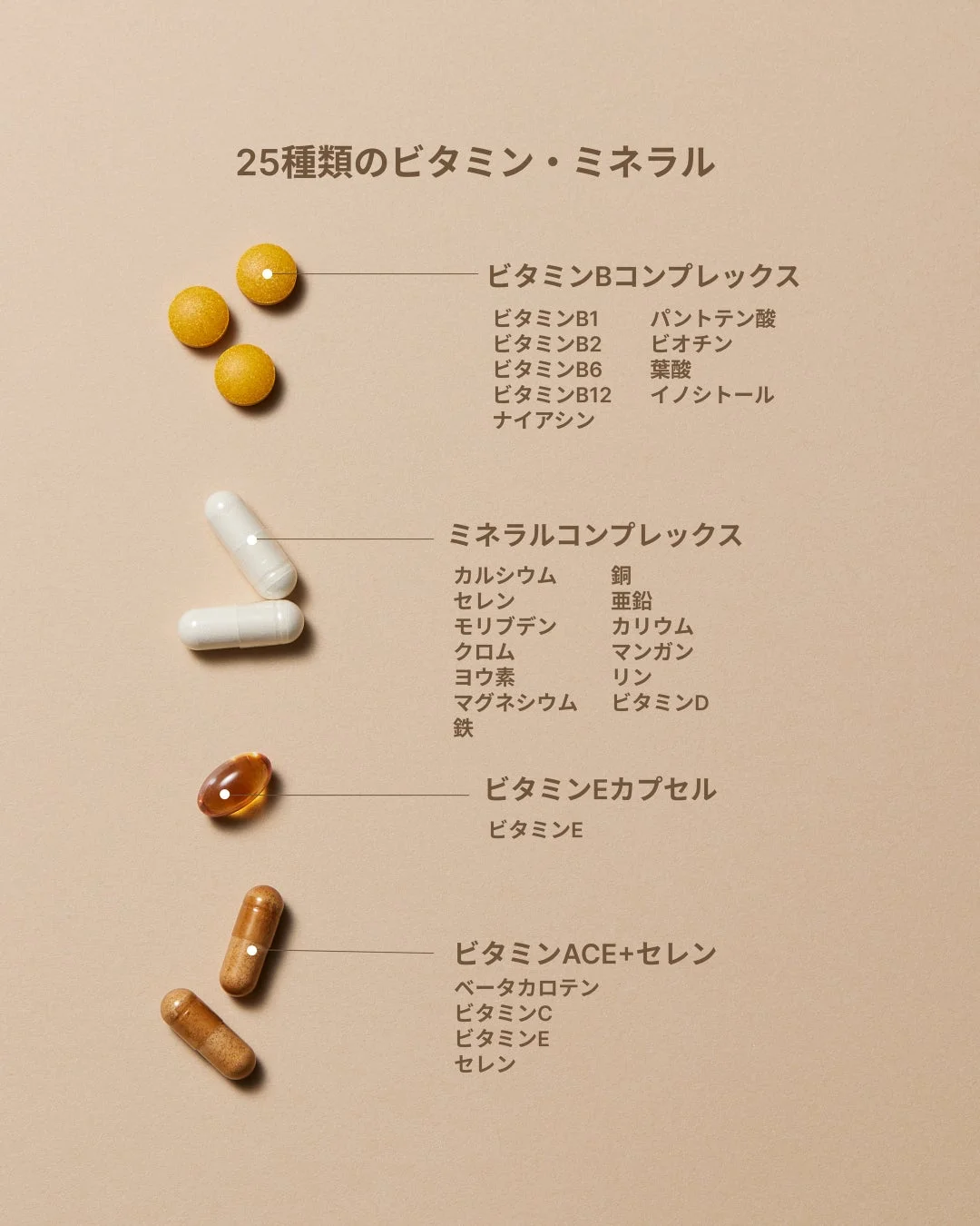25種類のビタミン・ミネラルの成分リスト