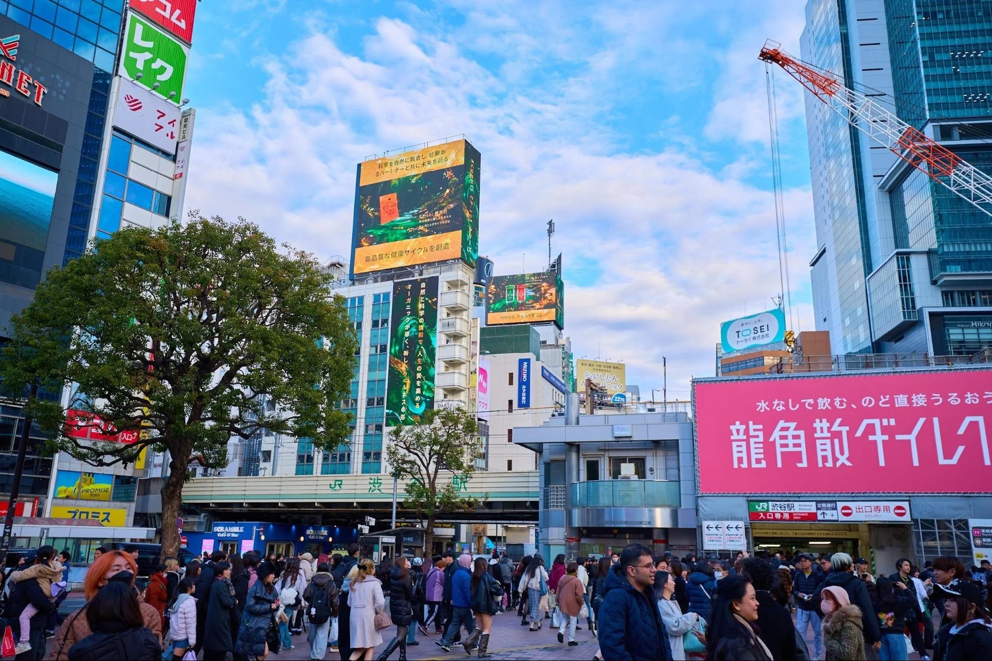 渋谷駅周辺の街並みと広告