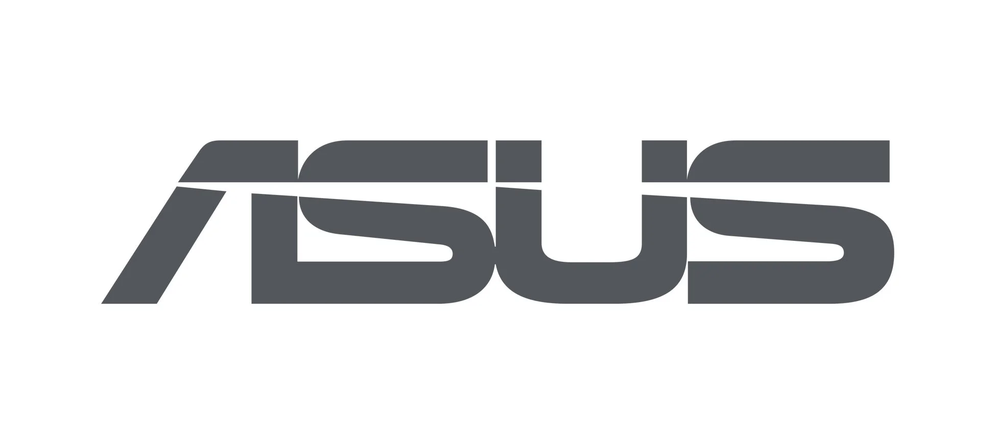 白背景にグレーのASUSロゴが大きく表示された画像です。シンプルなデザインで、企業のブランドアイデンティティを明確に示しています。