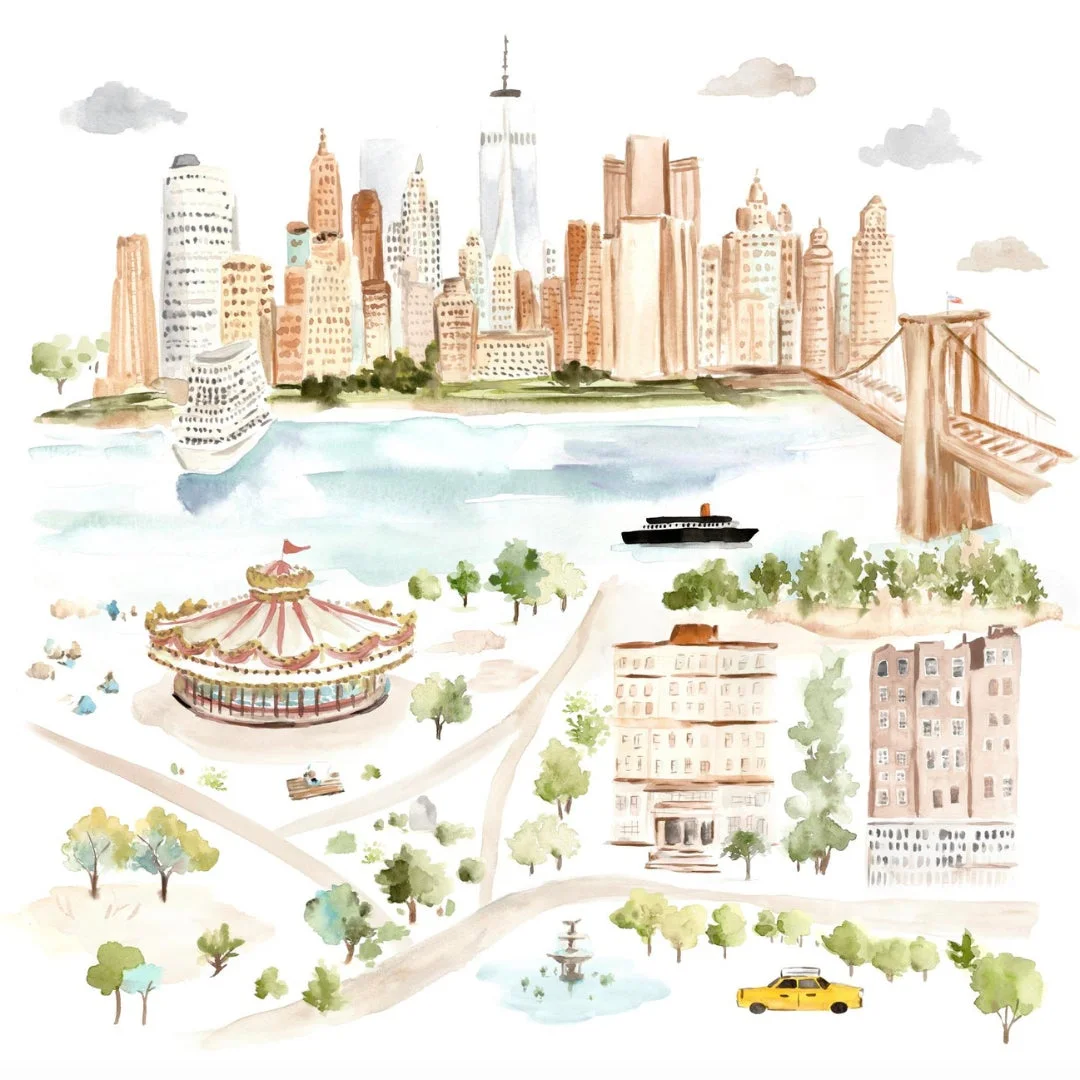 NYCの都市風景を描いたミューラルプリント