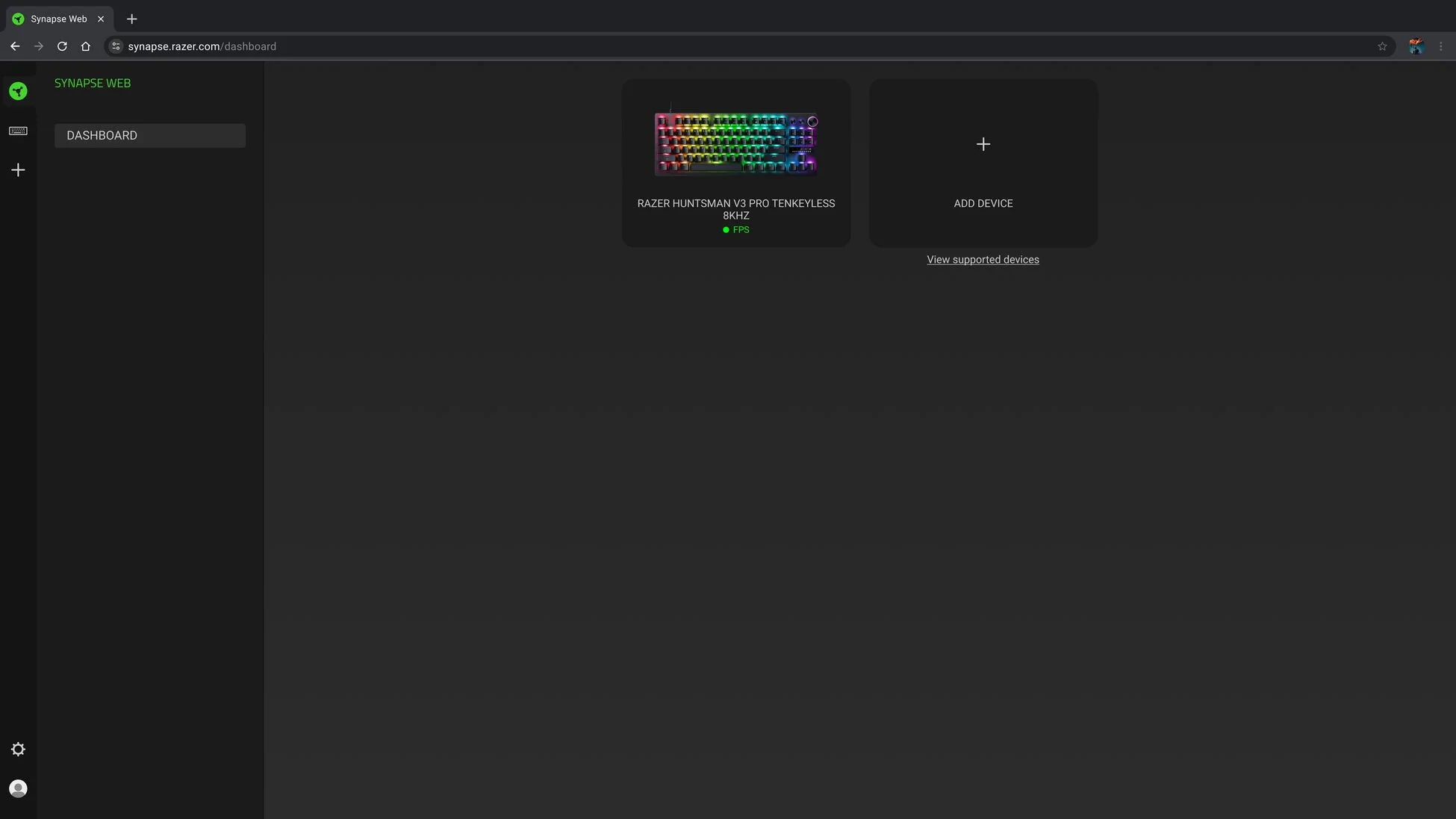 Razer Huntsman V3 Pro Tenkeylessのダッシュボード画面