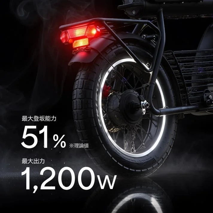 電動自転車,リアタイヤ,テールライト,性能,スペック,登坂能力,出力,1200W,乗り物,暗闇