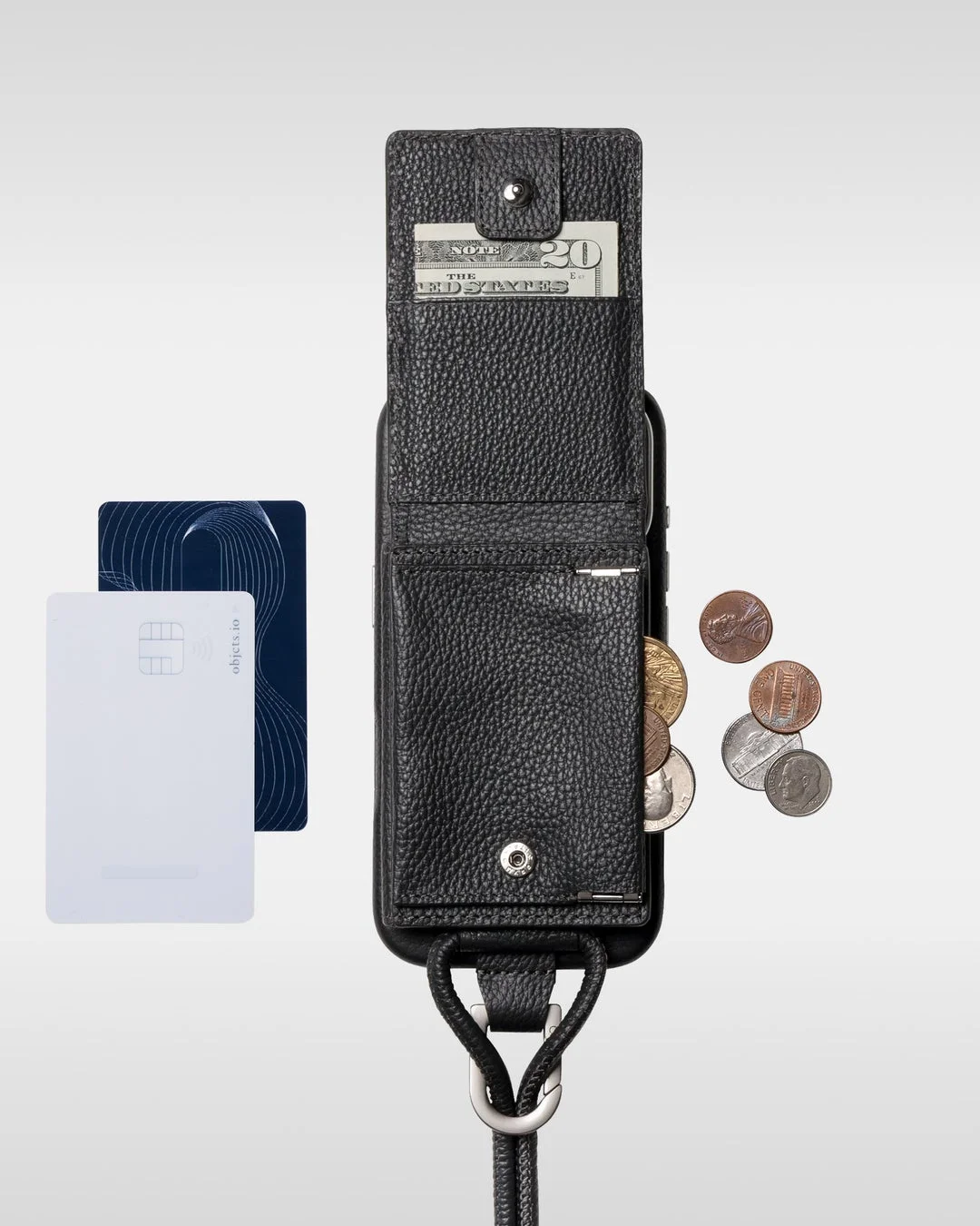 レザーストラップ + iPhoneケースセット / ウォレット（チャコール）