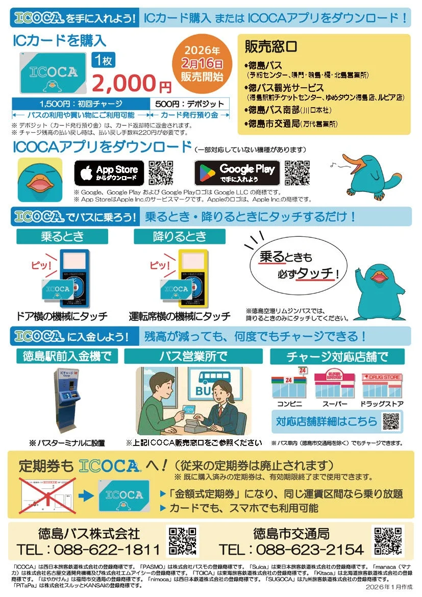 ICOCAの購入方法、利用方法、チャージ方法などを説明するポスター