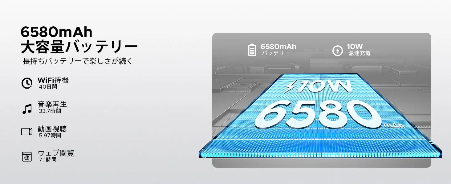 6580mAh 大容量バッテリー