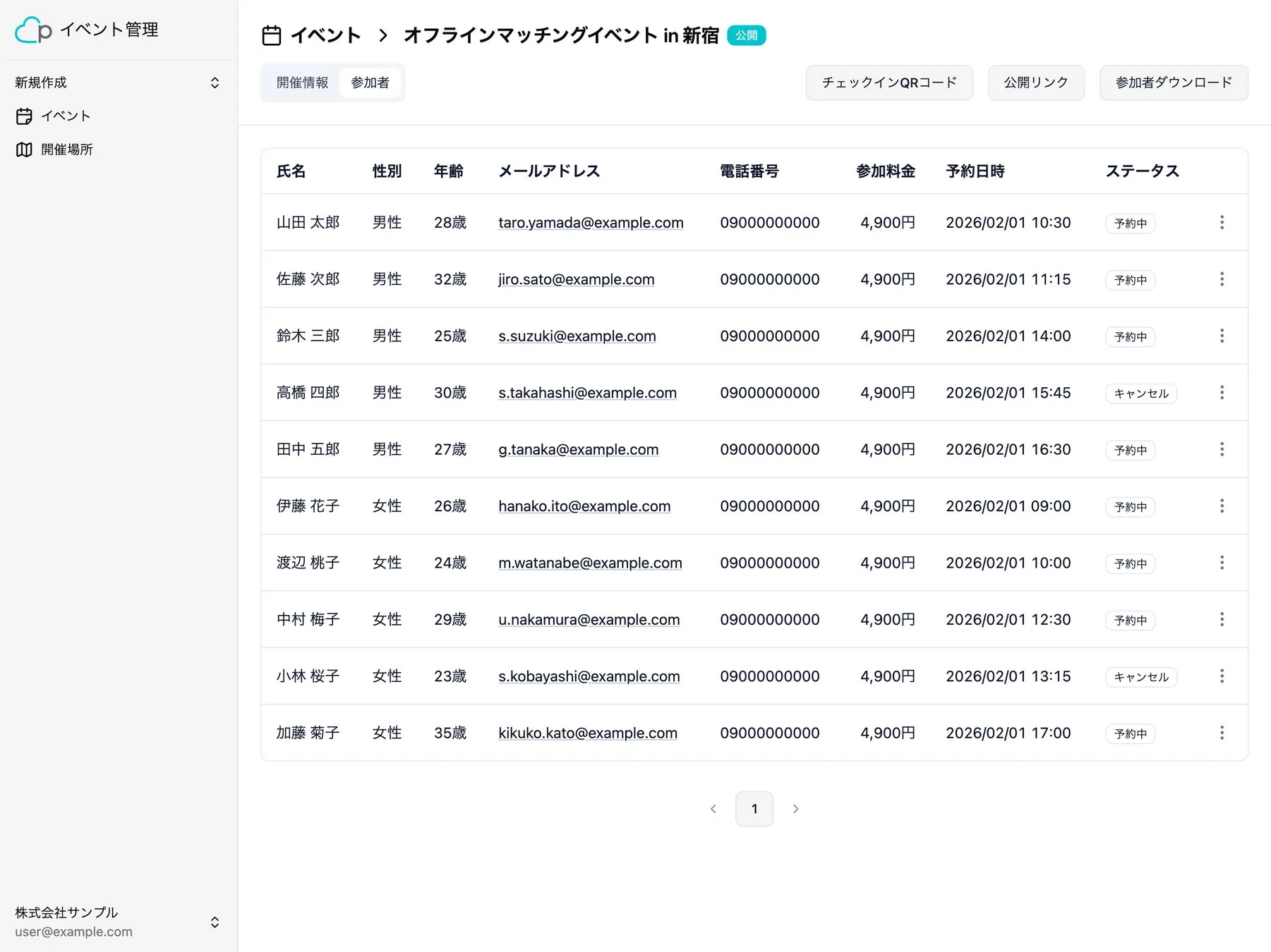オフラインマッチングイベントの参加者リスト画面