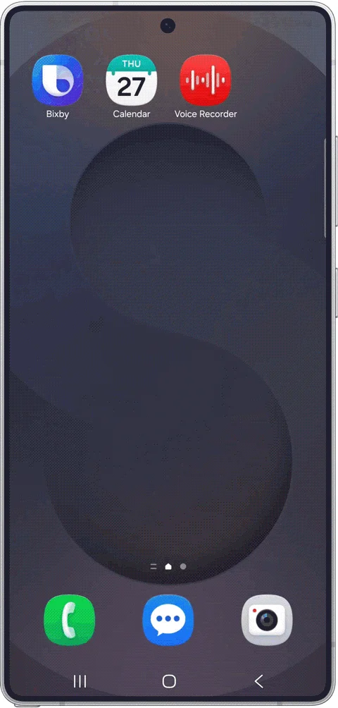 スマートフォンのホーム画面でBixbyの検索結果が表示されている画像