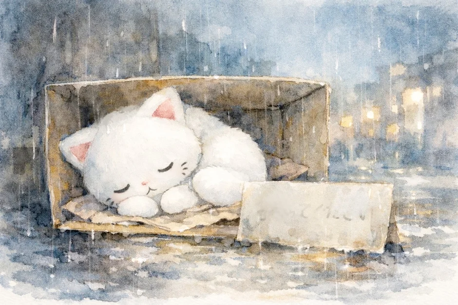 雨の中のゆらにゃ