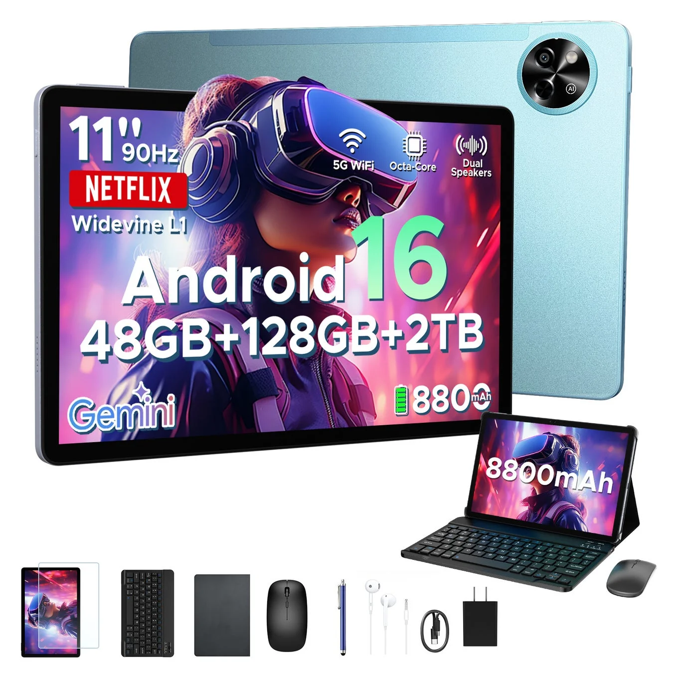 POCKAM P11 タブレットの全体像と付属品