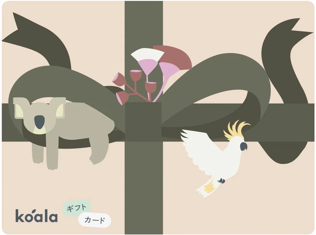 コアラとオウム、ユーカリが描かれたギフトカード