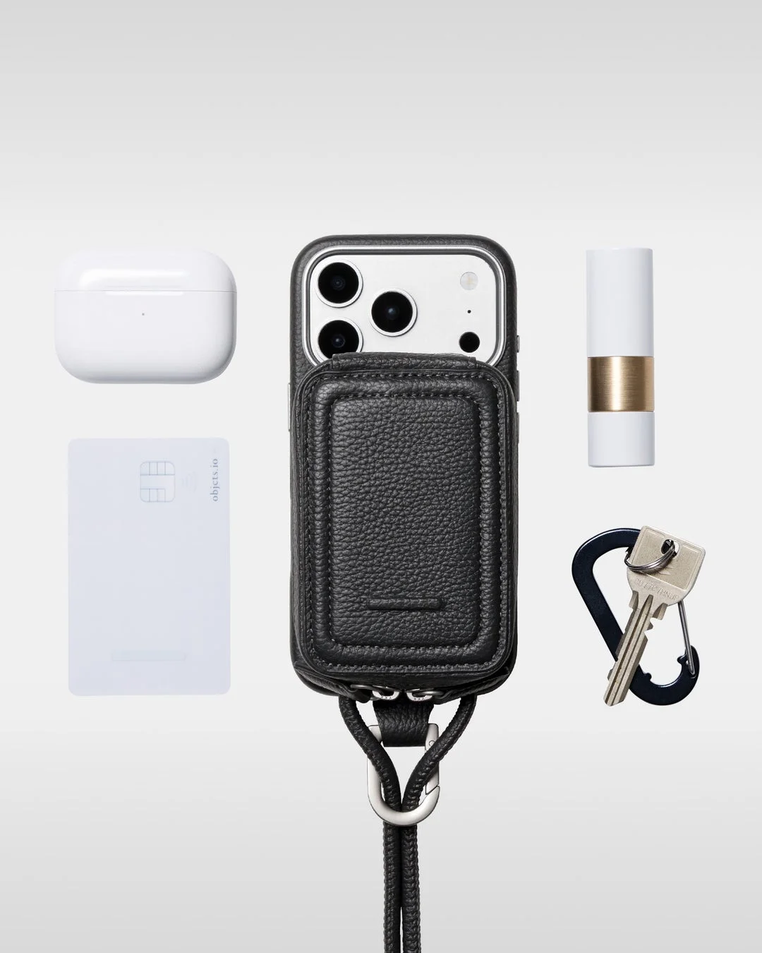 レザーストラップ+iPhoneケースセット / マイクロバッグ（チャコール）
