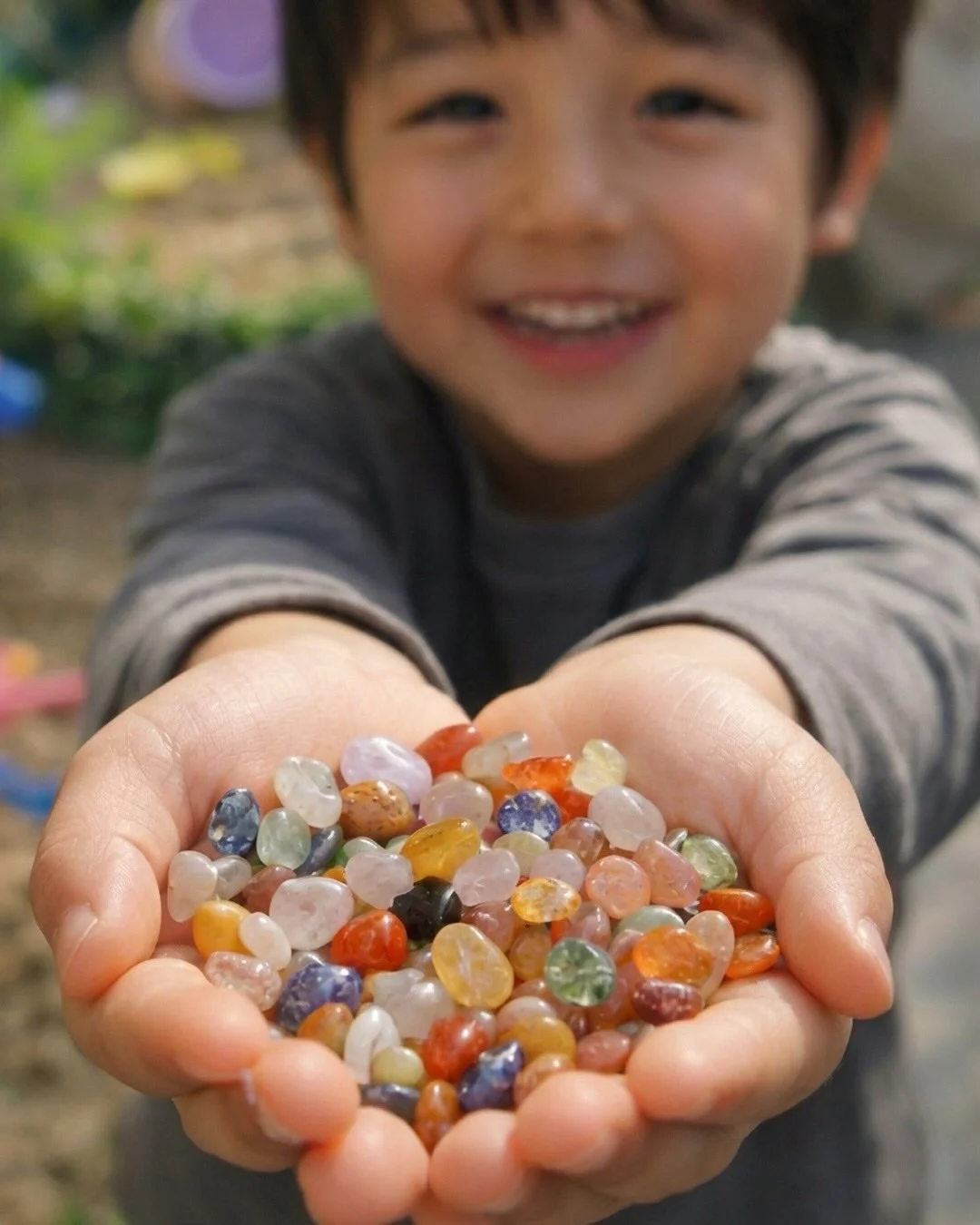 宝石を持つ子供の笑顔