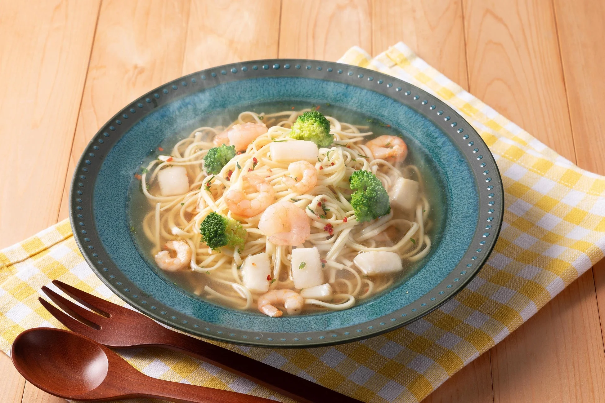 海鮮＆ブロッコリーぺペロンラーメンの完成例