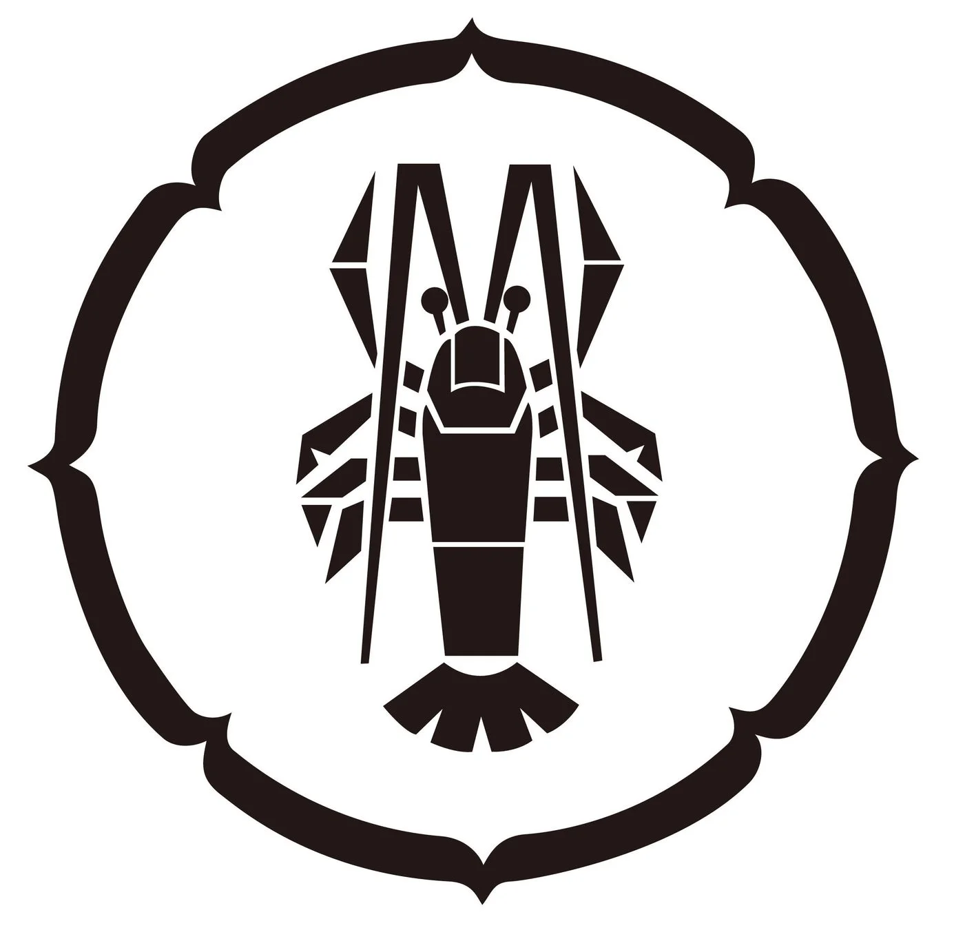 坂角総本舖の家紋のようなエビのイラスト