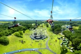 ジップラインで遊ぶ人々