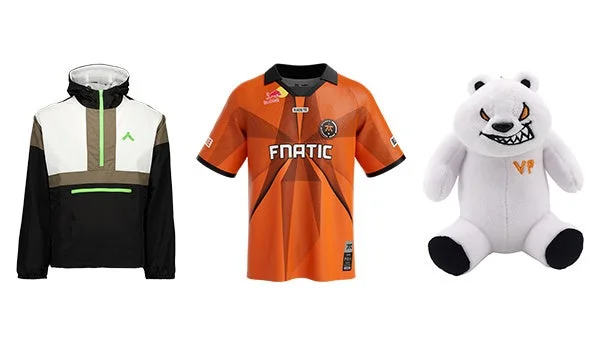 eスポーツチームのグッズが並ぶ物販ブースのイメージ