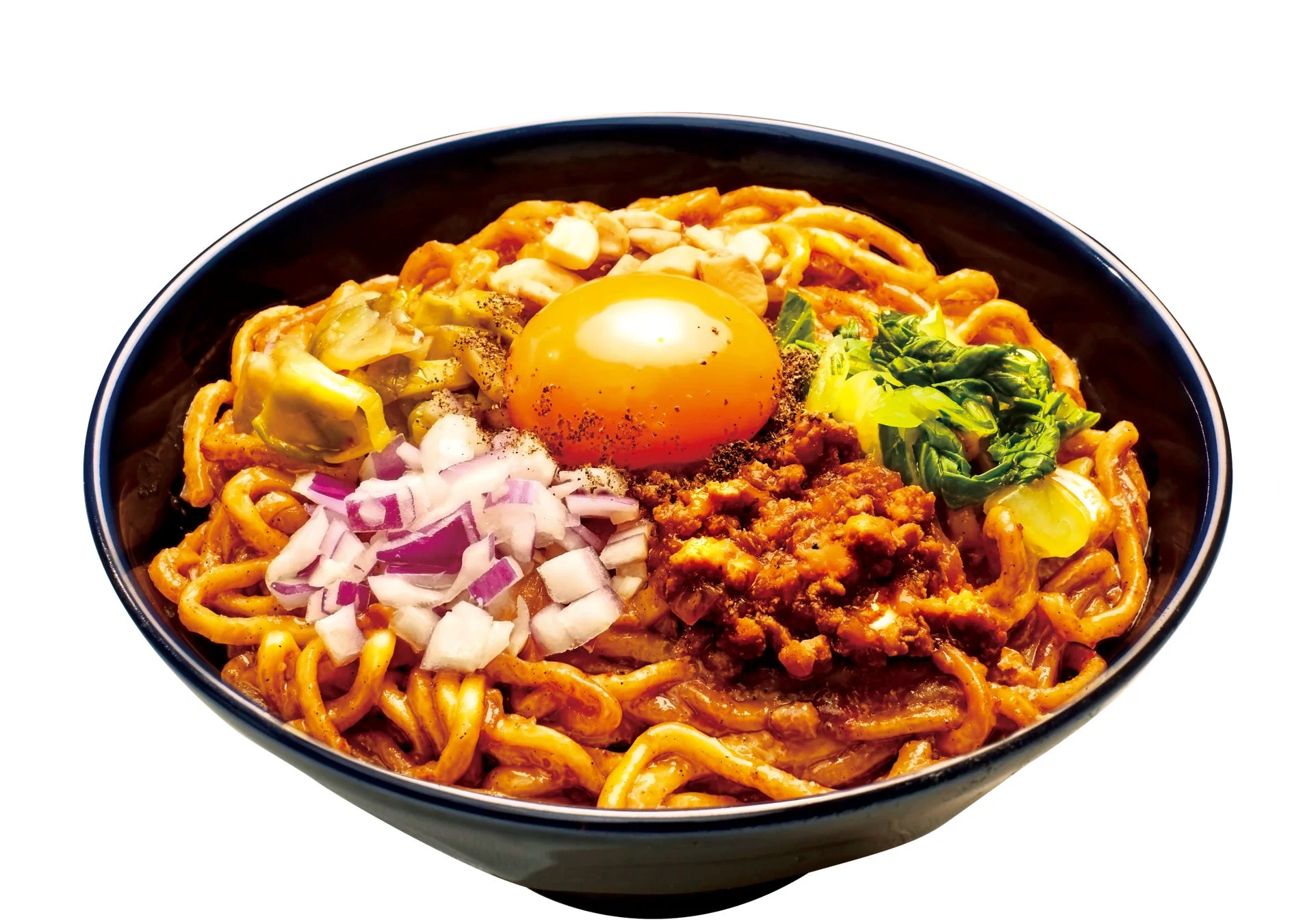 調理済みのまぜ麺のクローズアップ